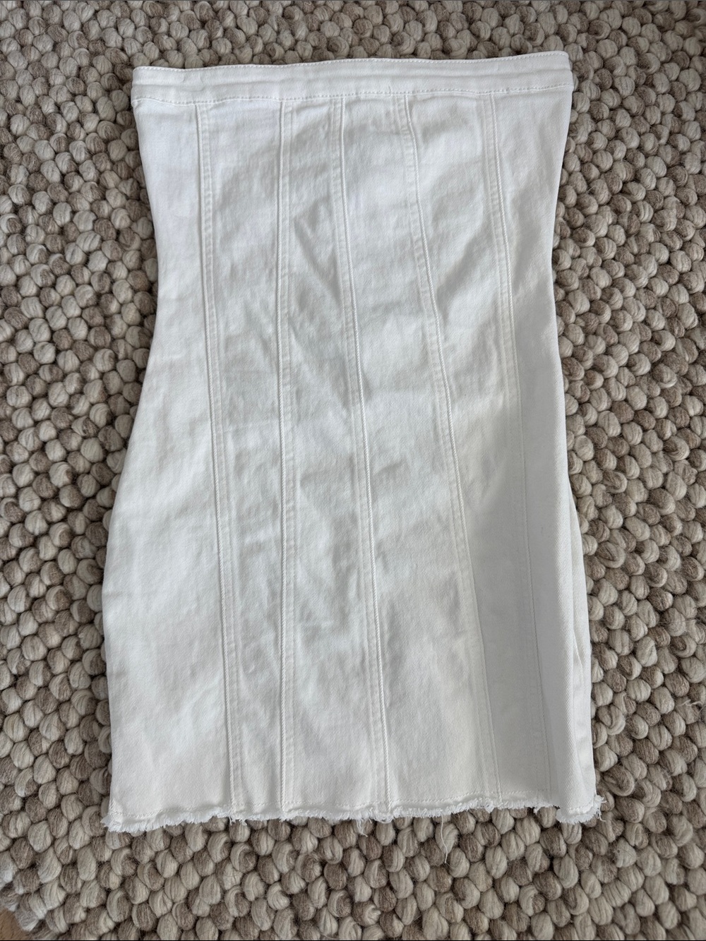 White Strapless Ribbed Jean Dress